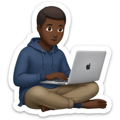 its a black colored man sitting working on a laptop with no face  sticker