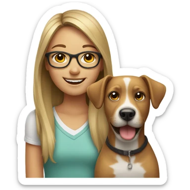smiling girl with glasses outdoors and dog  sticker