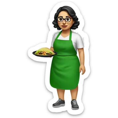 mexican chubby lady green apron  with glasses cooking tacos sticker
