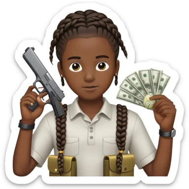 black boy with braids to the back holding a glock and money sticker