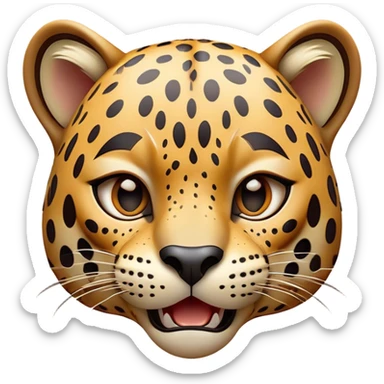Cinematic Comical Jaguar Portrait Emoji, Head tilted dramatically with an exaggeratedly shocked expression, featuring a sleek, agile form with bold spotted patterns and wide, comically expressive eyes full of humorous disbelief, Simplified yet hilariously expressive features, highly detailed, glowing with a slightly sassy wild glow, high shine, dramatic yet playful, stylized with an air of quirky feline attitude, soft glowing outline, capturing the essence of a meme-worthy jaguar that appears ready to side-eye its way into viral fame instantly! sticker