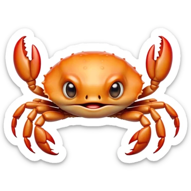Cinematic Comical Baby Crab Portrait Emoji, Head tilted dramatically with an exaggeratedly shocked expression, featuring a tiny, vibrant carapace with wide, comically expressive eyes full of playful disbelief and miniature, animated pincers, Simplified yet hilariously expressive features, highly detailed, glowing with a slightly sassy coastal glow, high shine, dramatic yet playful, stylized with an air of cheeky seaside mischief, soft glowing outline, capturing the essence of a meme-worthy baby crab that looks ready to pinch its way into viral fame! sticker