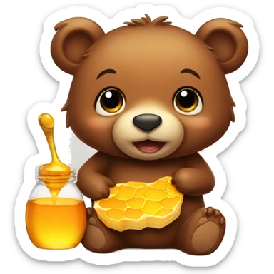 Cute brown bear eating honey sticker