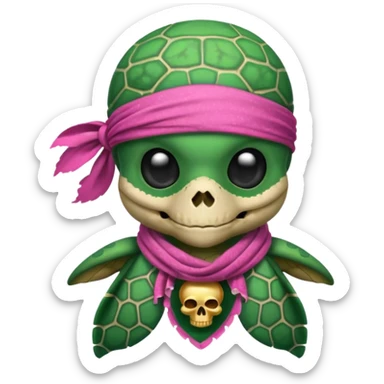 sea turtle wearing a pink pirate skull scarf sticker