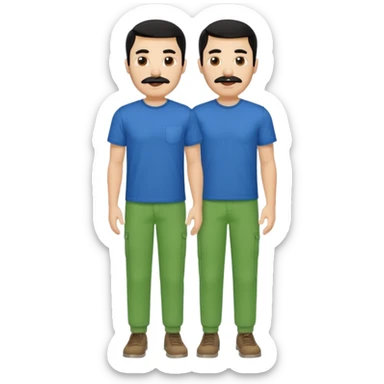 A man with black hair and too short beard and moustache and him wear a blue t shirt and green colour colour  sticker