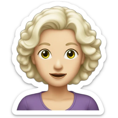 28 old women, white skin, long blond hair, green eyes sticker