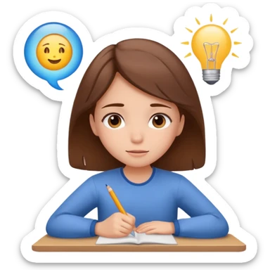 determined shy girl who is dreaming of 100% on her exam  brown hair sticker
