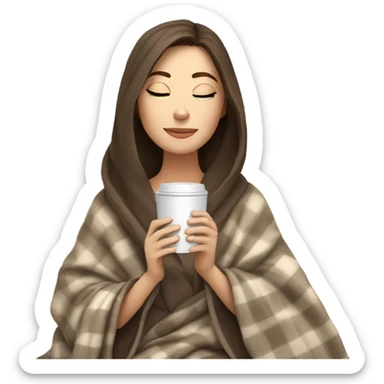 White girl brunette inside a blanket sipping coffee eyes closed sticker