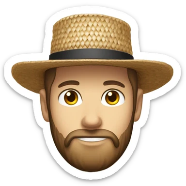 Amish brown straw hat and small beard without mustache white skin  sticker