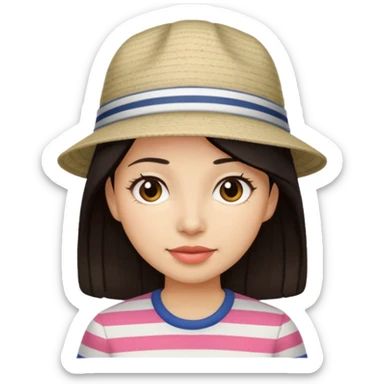 marinera de pelo negro con camisa a rayas y gorro sticker