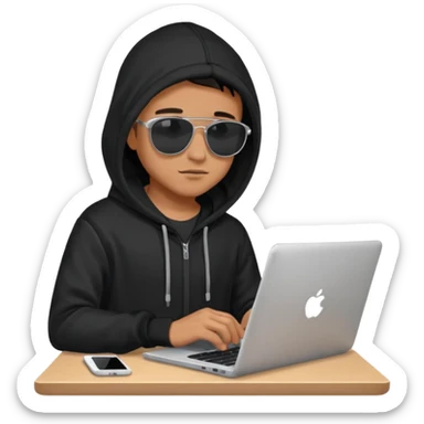 cool boy in a hoodie and sunglasses typing on a laptop sticker