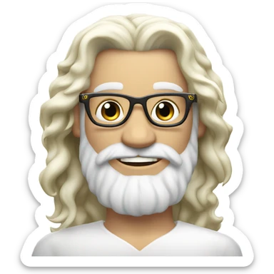white Poseidon with gold Trident and nerd glasses. long hair white dress. smile . wink. profil position pointing  sticker