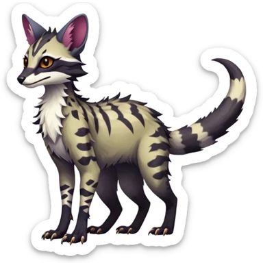 Feral Rare Fantasy dark vibrant Vernid-Sergal-Genet-Trico-species by LiLaiRa, random markings, tufted tail, tufted ears, full body sticker