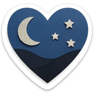 a heart in a midnight color palette, deep blue and black, with subtle stars or a moon motif sticker