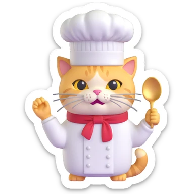 Make the chef cat's gold earring much bigger, keeping the same 3D emoji style with no background. sticker