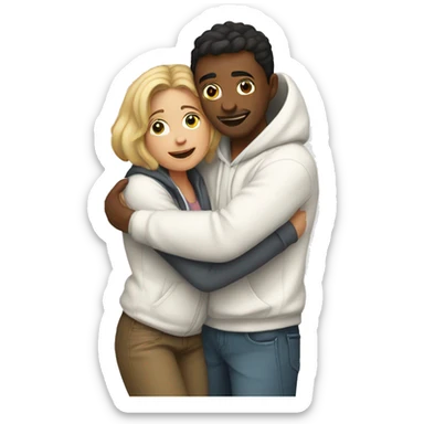 An emoji of a man wearing a white hoodie, standing next to his sister. He is hugging her warmly, showing a close sibling bond sticker