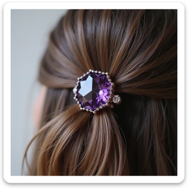 realistic hairclip with amethyst gemstone, photorealistic style, detailed, high resolution sticker