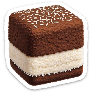 Cinematic Realistic Lamingtons Dessert Emoji, depicted as soft sponge squares coated in chocolate and coconut rendered with mouth‚Äêwatering detail and vibrant lighting. sticker