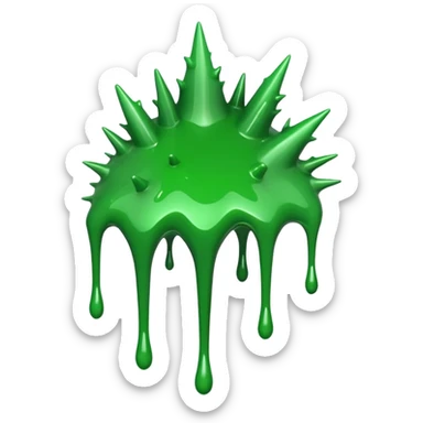 A glossy green paint splash with irregular spiky edges on a transparent background. sticker