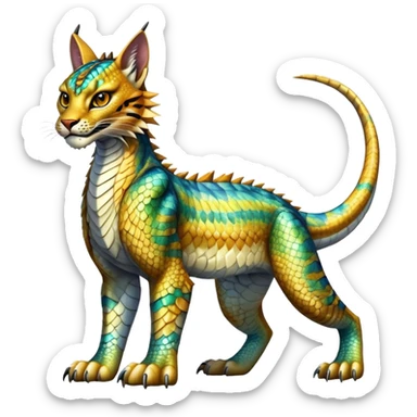 Shiny exotic iridescent Dragon-Tiger-type Lynx-Caracal-Crocodile-Bobcat-Fakémon-creature full body sticker
