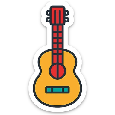 guitar icon, color outline style, black outlines with subtle color fill, friendly and approachable sticker