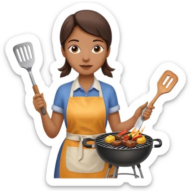 woman grilling bbq with grill and apron sticker