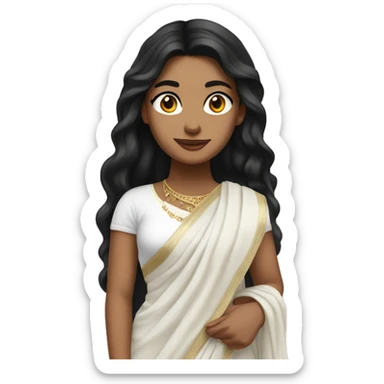 Light skin ;Black long hair wearing white saree sticker
