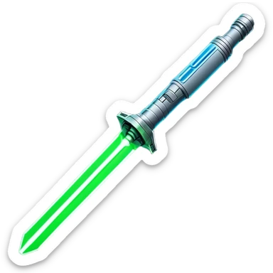 Clash of Clans aesthetic: Cinematic heroic Star Wars light sabre Emoji, rendered in a 3D vector-style similar to standard emojis with minimal shading and bold, simplified shapes. A compact, vibrant energy blade with a neon-hued, glowing edge . Stylized with a touch of interstellar elegance and a soft glowing outline, capturing the essence of a legendary energy blade with a friendly, playful manner! sticker