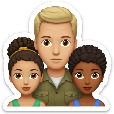 Olive skinnedAmerican man with short brown hairwith two black african women both are African one is light skin black and one is medium tone black with african hair styles sticker