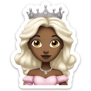 PRINCESS WITH WHITE SKIN, LONG VOLUMOUS BLACK HAIR, WITH A BEAUTIFUL PRINCESS CROWN, WITH PINK PRINCESS OUTFIT sticker