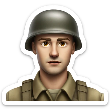 guy 28 years old german soldier in helmet 1940 photorealistic serious sticker