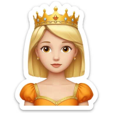 Princess in orange yellow Dress with gold Tiara, short Blonde Hair sticker