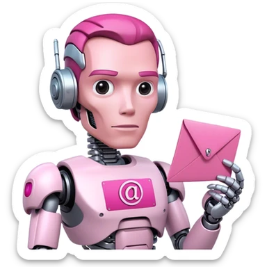 schwarzenegger-looking half robotic half human pink terminator holding pink email envelope sticker