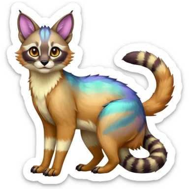 Colorful nebulae shiny tropical pale light fruity pastel white glorious iridescent divine exotic cute cool beautiful beautiful fantasy-caracal-civet-genet-sergal-vernid-Cacomistle-Trico-oncilla-animal-Fakémon-hybrid-fursona (full body) sticker