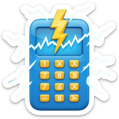 Create a simple emoji of an energy calculator: small calculator + lightning bolt icon. Flat design, bold outline, blue and yellow colors, clean, centered, emoji style. sticker