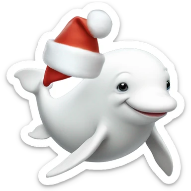 White beluga whale whit christmas hat sticker