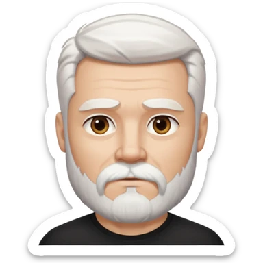 White haired muscled adult man with a black t-shirt. He has white beard and a long goatee. Dark brown eyes. Strong neck. Attractive. sticker