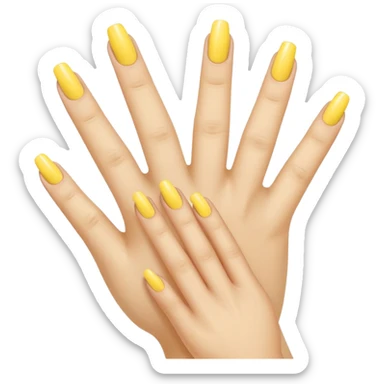 Generate a high-quality illustration of a generic hand with yellow nail polish being applied, 5 fingers, flat vector or simple cartoon style, no recognizable person, no facial features, no brand markings, simple white background, high-resolution.
 sticker