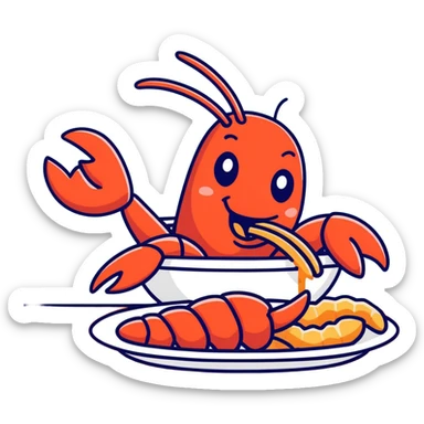 Happy lobster eating fried shrimp sticker