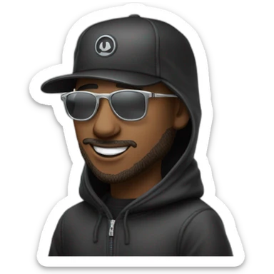 un homme avec une cagoule en laine noire, des lunettes noires et des grillz en argent sur les dents sticker