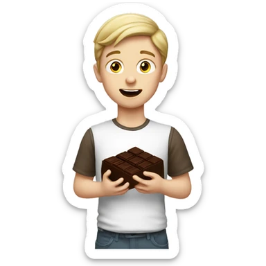 Caucasian white boy eating chocolate sticker