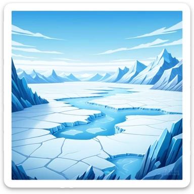 Cinematic Realistic Tundra with Glaciers Emoji in a wooden frame, Vast and frozen, with endless expanses of snow-covered ground interrupted by massive glaciers creeping across the landscape. Jagged ice formations rise in the distance, their icy blue tones contrasting with the pale, frosty sky above. Sparse grasses and hardy shrubs cling to the frozen earth, fighting against the relentless cold. The light reflects off the snow and glaciers, casting a soft glow across the desolate yet majestic terrain. Soft glowing outline, capturing the essence of a serene, stark wilderness where glaciers dominate and life endures in the harshest conditions. sticker