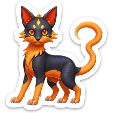 Colorful orange red black yellow Bastet-Salandit-Umbreon-Gatomon-Vernid-Protogen-Digimon-Fakémon-Pokémon-creature  (full body) sticker