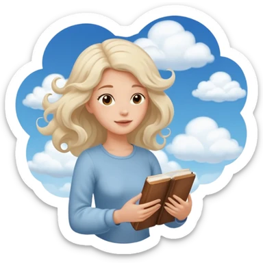 Dreamy, kind, empathetic — like they’re not fully grounded. woman flying in the clouds with a book sticker