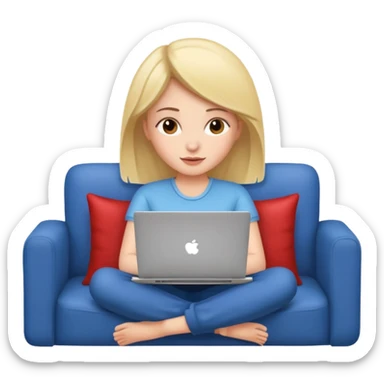 A girl is working with a laptop while lying on the sofa sticker
