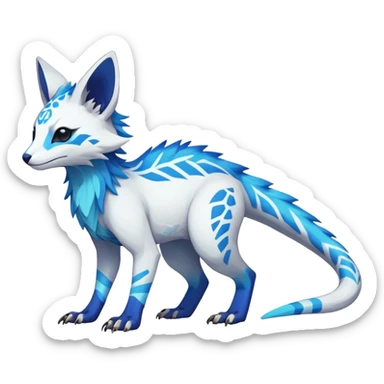 Rare realistic exotic edgy white and neon-blue epic pretty beautiful handsome gorgeous aesthetic colorful vibrant Vernid-Trico-species-Fakemon-creature by LiLaiRa, 4 legs, 1 tail, random markings, (full body) sticker