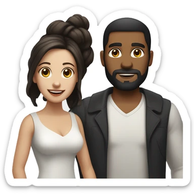 a man that is white with dark brown hair and a beard with his white wife with long brunette hair, standing next to a man that is dark skinned puerto rican with buzzed black hair with his pale white brunette wife sticker