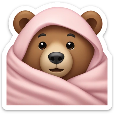 bear cozy in a light pink blanket sticker