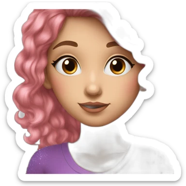 Fille cheveux long bleumarrine et rose avec des paillettes dans les yeux sticker