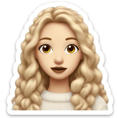 very pretty girl with beautiful long light brown hair big lips and small nose in white cozy sweater  sticker